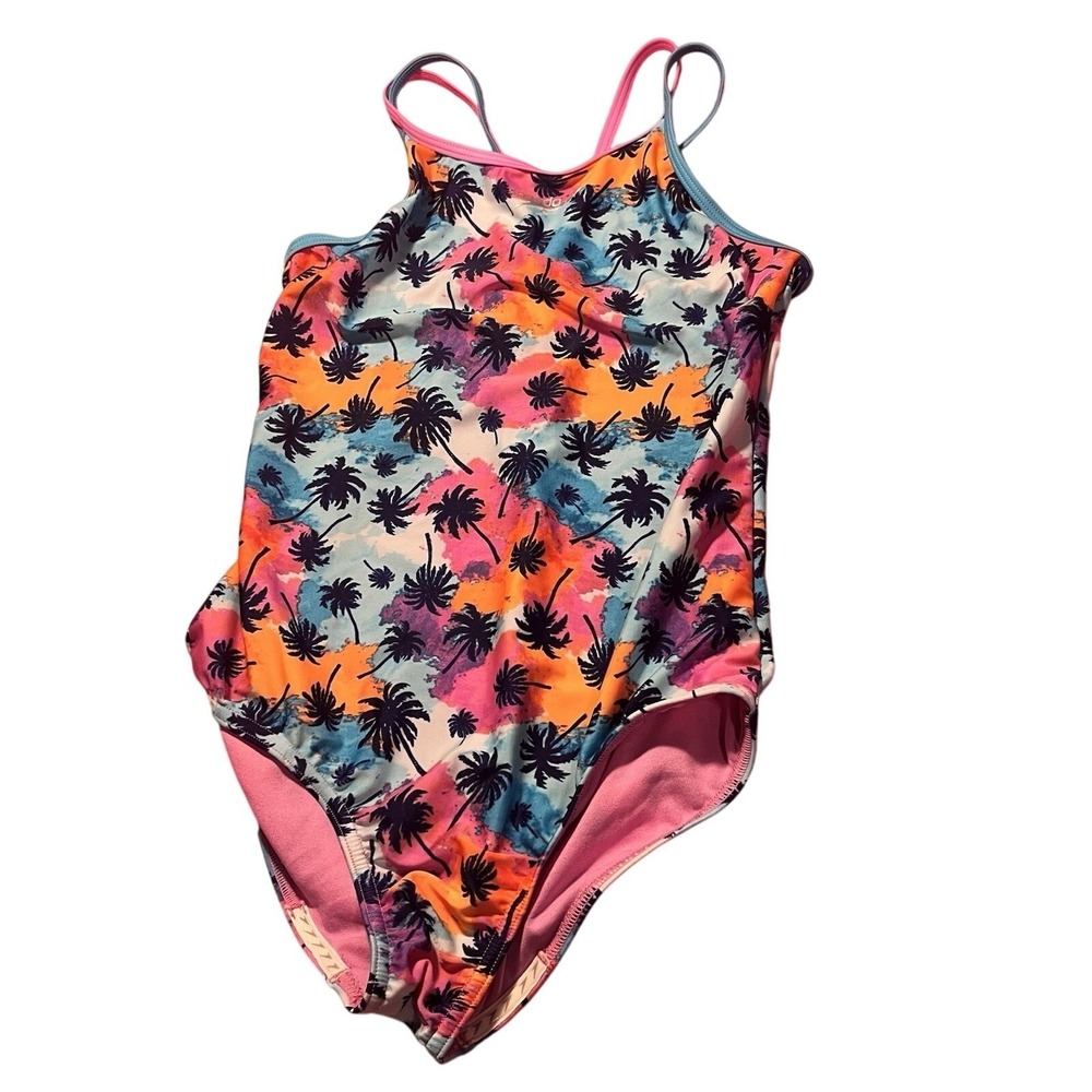 Speedo One Piece Swimsuit Girls Multicolor Tropical Palm Tree Print XL 14/16